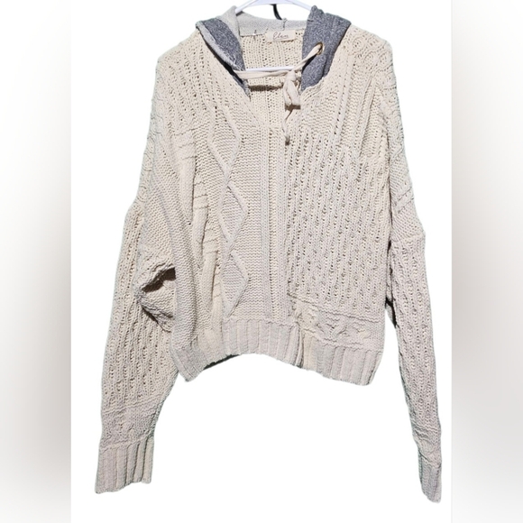 Elan Cream V-Neck Cable Knit Sweater EUC Medium Oversized PTP 27 - Picture 6 of 7